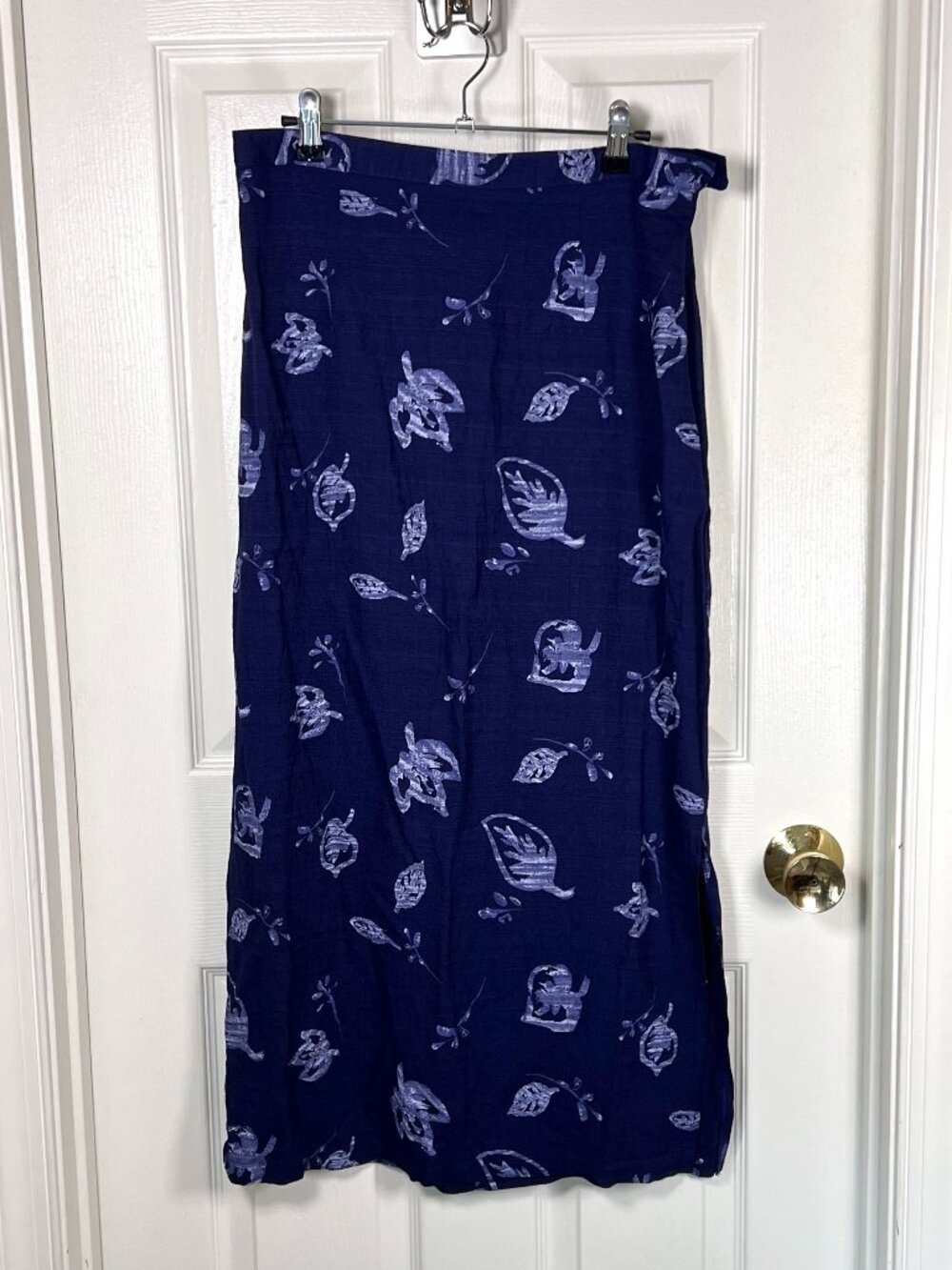 Vintage Notations Blue Whimsical Maxi Skirt Size L Side Zip Boho Nature Whimsy